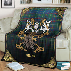 Inglis Ancient Tartan Crest Premium Blanket - Celtic Stag style