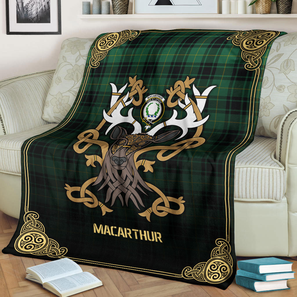 MacArthur Ancient Tartan Crest Premium Blanket - Celtic Stag style