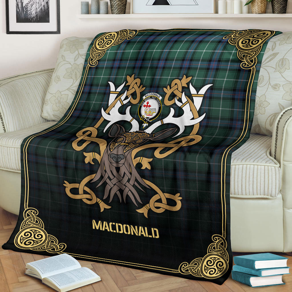 MacDonald of the Isles Hunting Ancient Tartan Crest Premium Blanket - Celtic Stag style