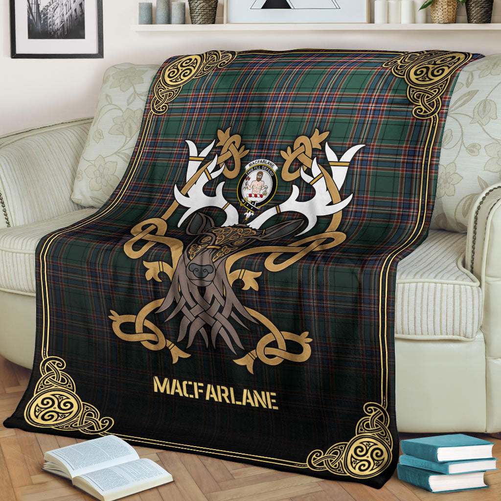 MacGillivray Hunting Ancient Tartan Crest Premium Blanket - Celtic Stag style