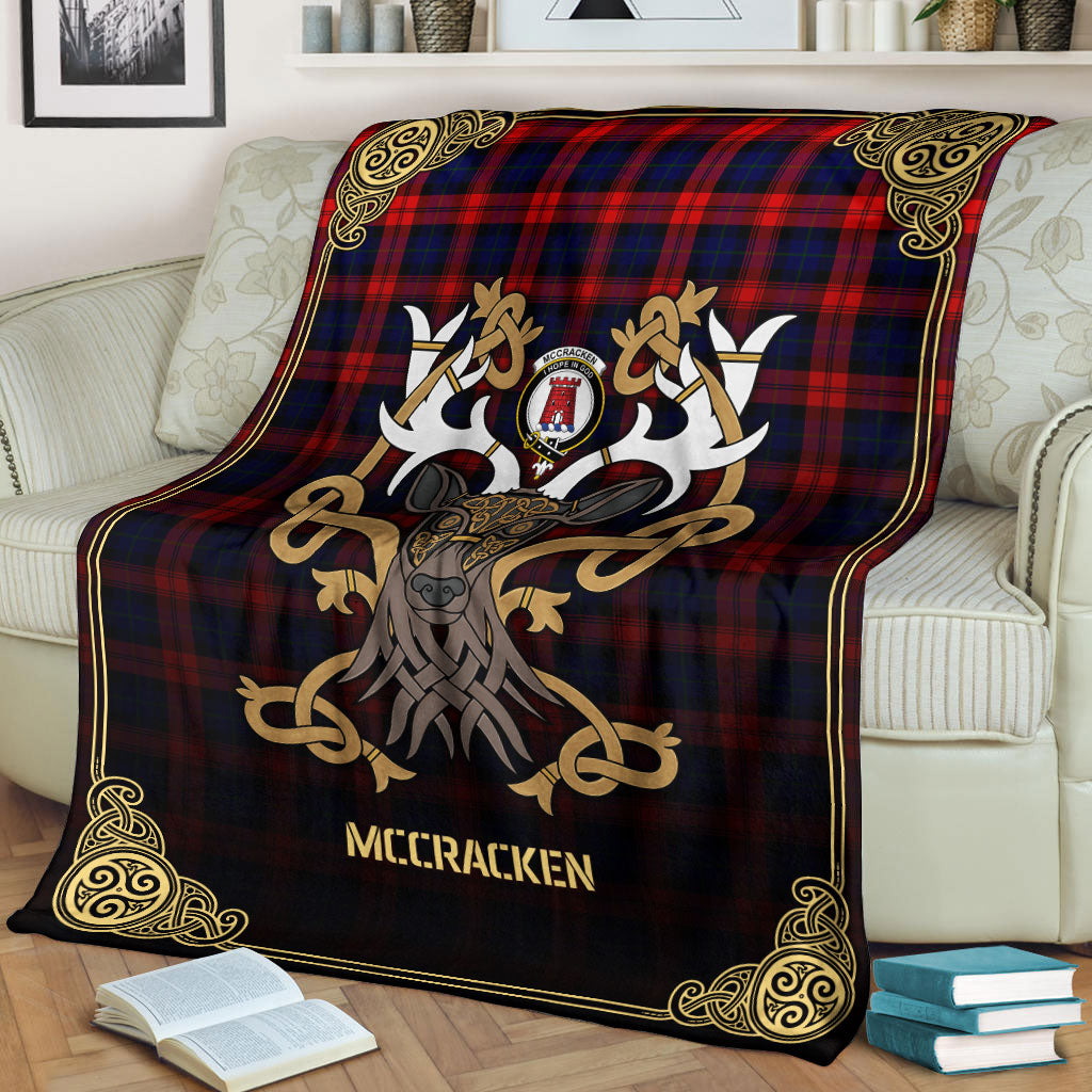 McCracken Tartan Crest Premium Blanket - Celtic Stag style