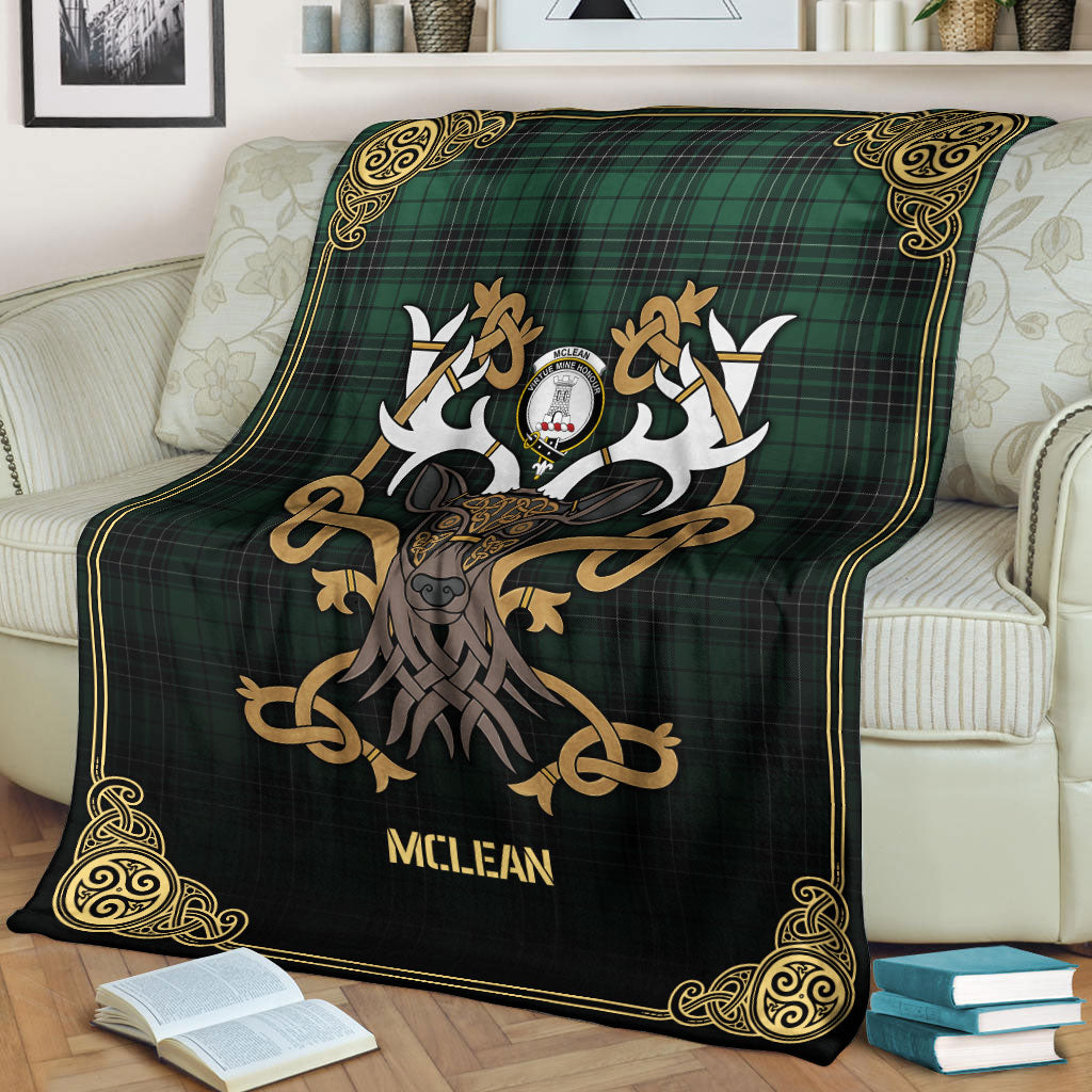 McLean Hunting Ancient Tartan Crest Premium Blanket - Celtic Stag style