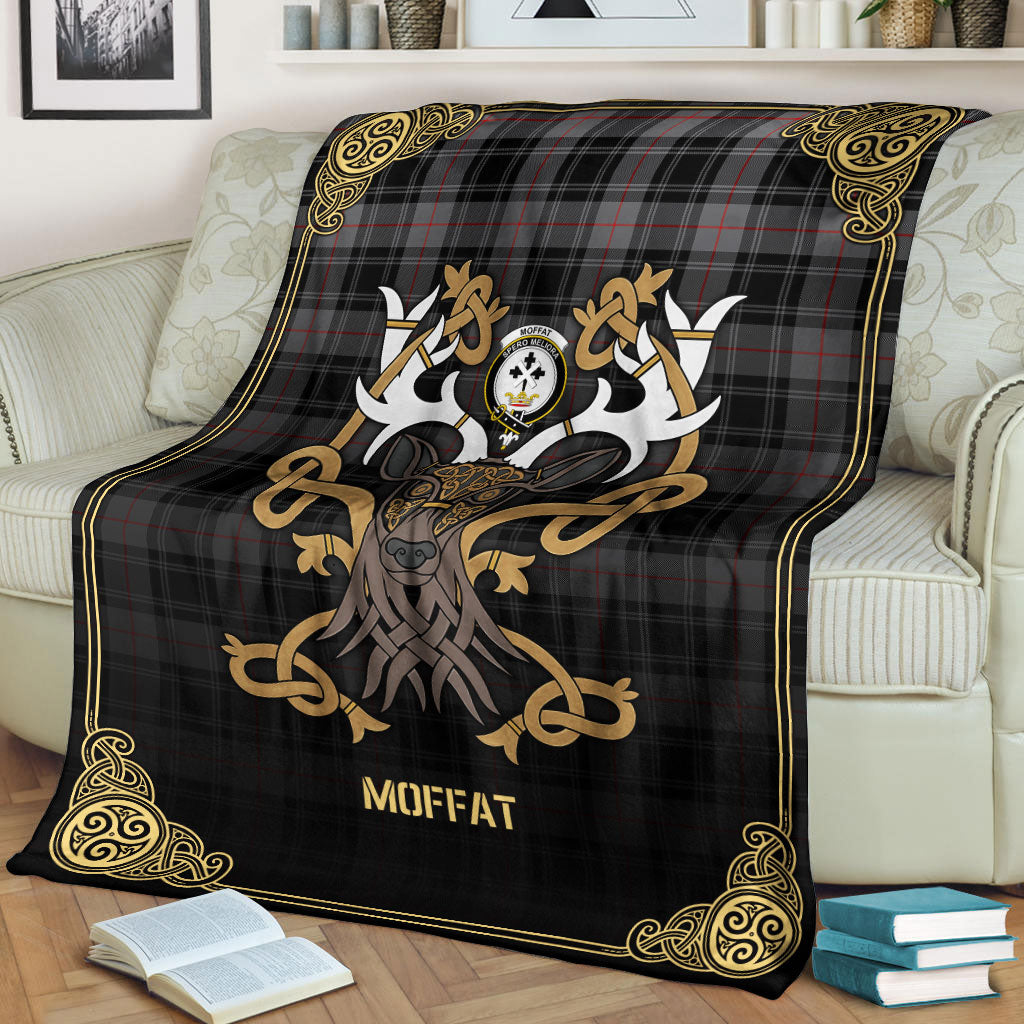 Moffat Modern Tartan Crest Premium Blanket - Celtic Stag style