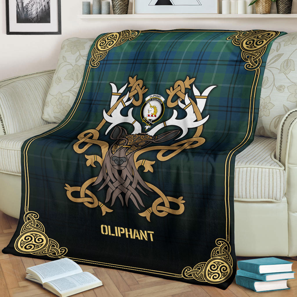 Oliphant Ancient Tartan Crest Premium Blanket - Celtic Stag style