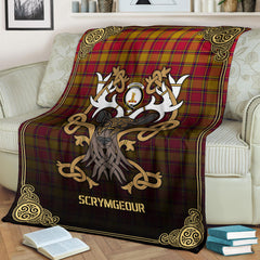 Scrymgeour Tartan Crest Premium Blanket - Celtic Stag style