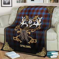 Spalding Tartan Crest Premium Blanket - Celtic Stag style