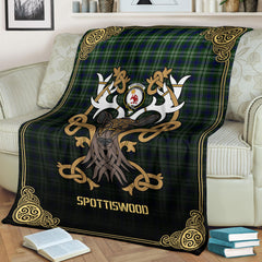 Spottiswood Tartan Crest Premium Blanket - Celtic Stag style