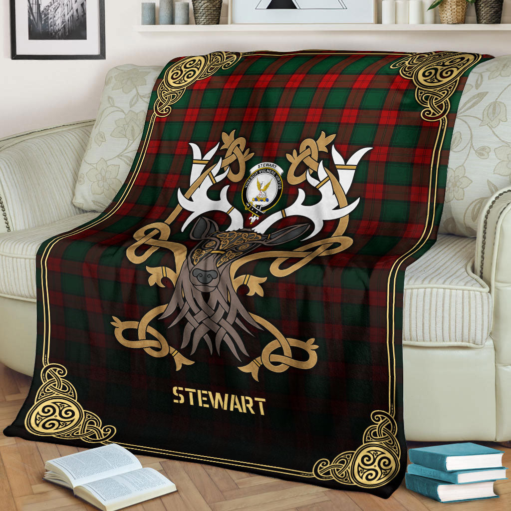 Stewart Atholl Modern Tartan Crest Premium Blanket - Celtic Stag style