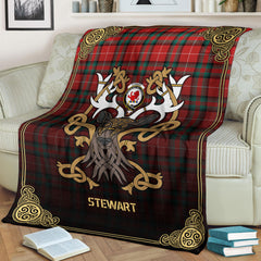 Stewart (Stuart) of Bute Tartan Crest Premium Blanket - Celtic Stag style