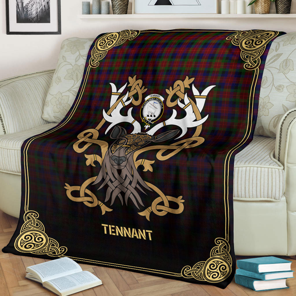 Tennant Tartan Crest Premium Blanket - Celtic Stag style