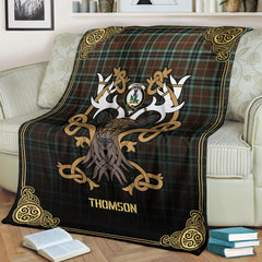 Thomson Hunting Modern Tartan Crest Premium Blanket - Celtic Stag style