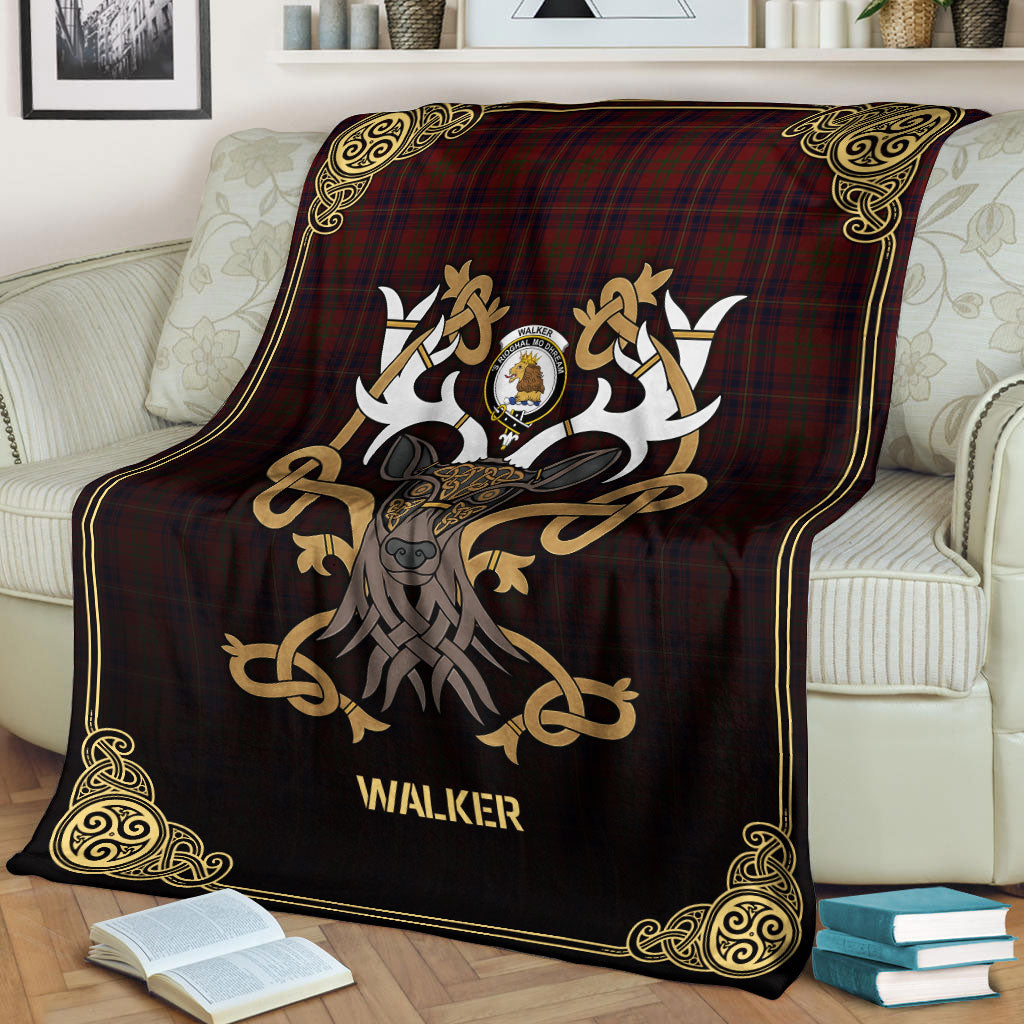 Walker Tartan Crest Premium Blanket - Celtic Stag style