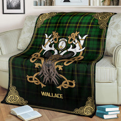 Wallace Hunting Modern Tartan Crest Premium Blanket - Celtic Stag style