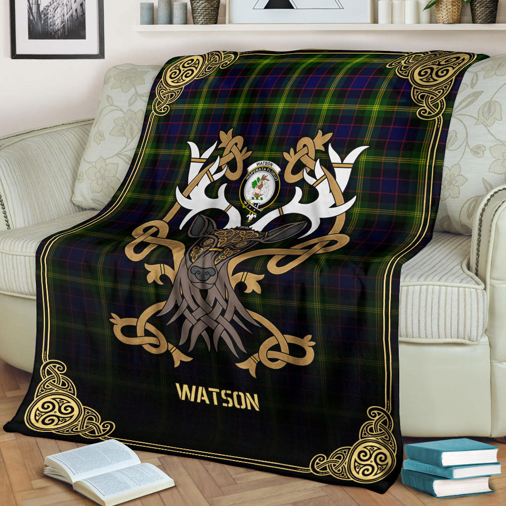 Watson Modern Tartan Crest Premium Blanket - Celtic Stag style