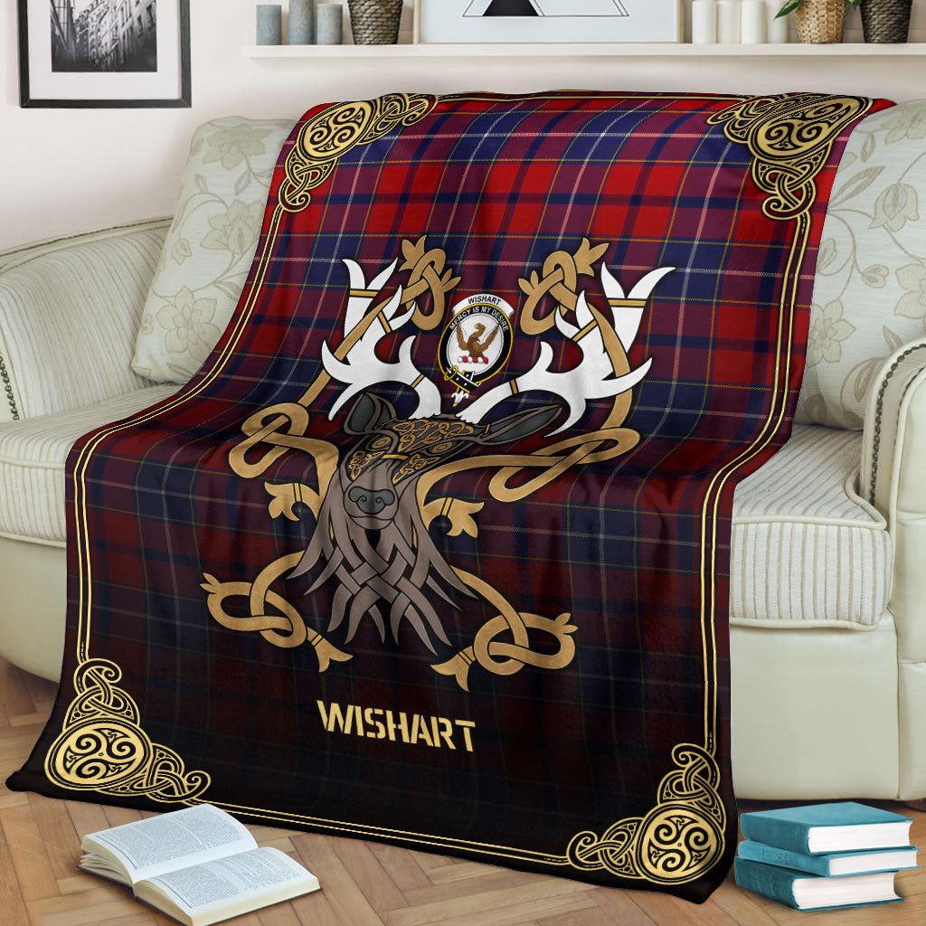 Wishart Dress Tartan Crest Premium Blanket - Celtic Stag style