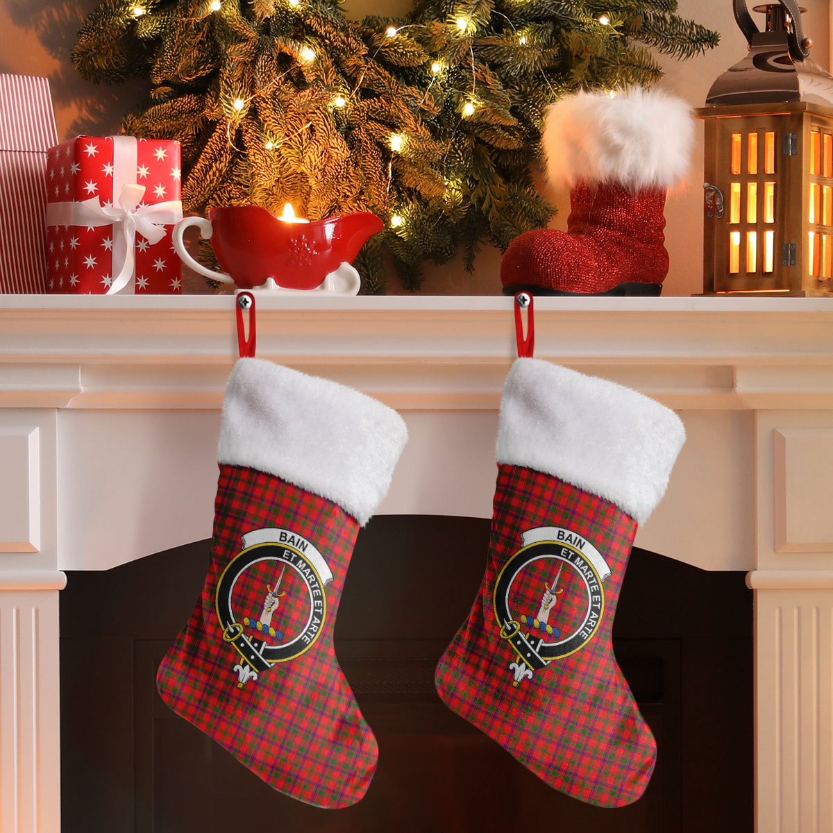 Bain Tartan Crest Christmas Stocking