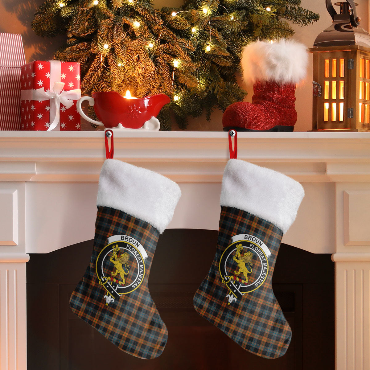 Broun Ancient Tartan Crest Christmas Stocking