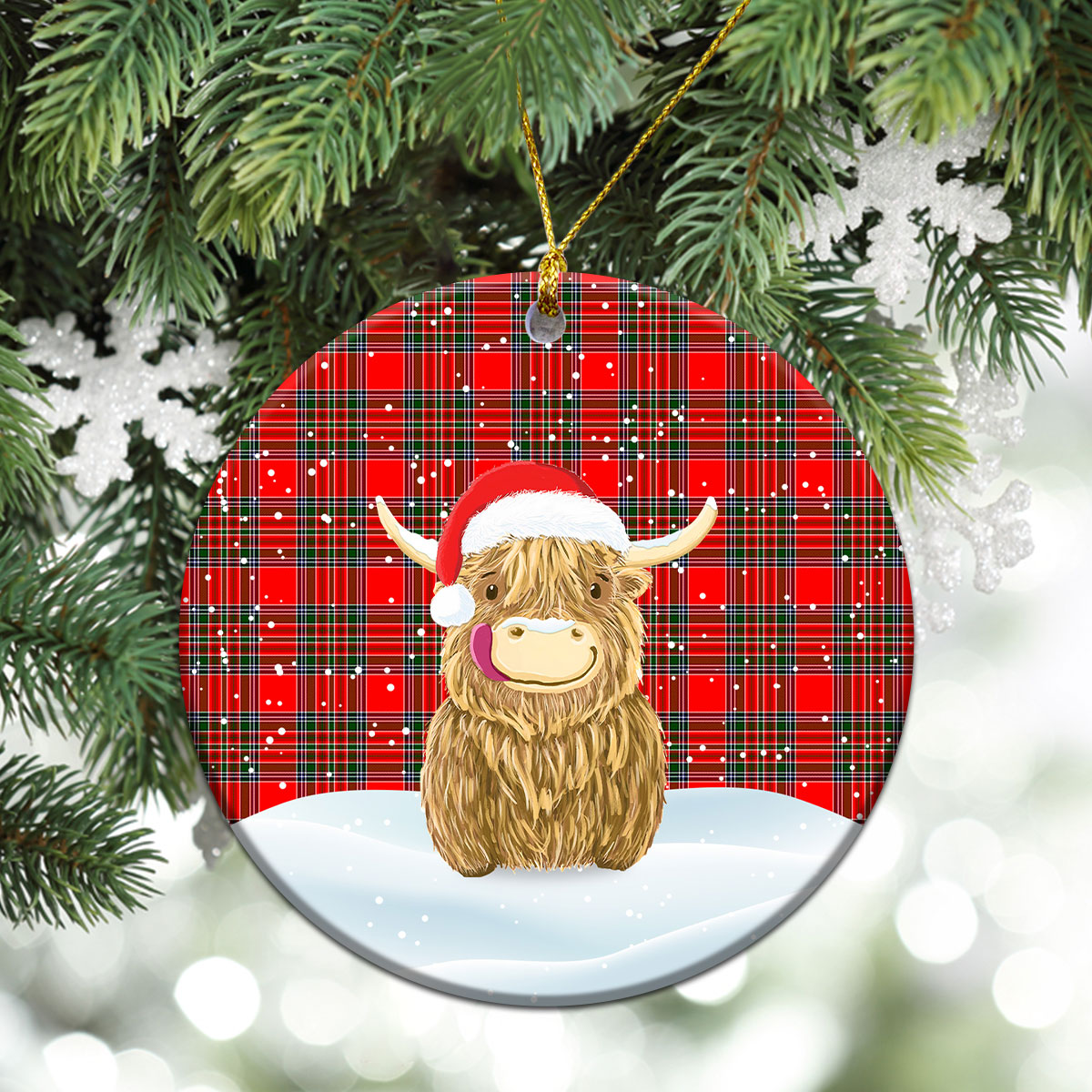 Binning (of Wallifoord) Tartan Christmas Ceramic Ornament - Highland Cows Style