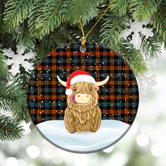 Broun Ancient Tartan Christmas Ceramic Ornament - Highland Cows Style