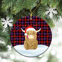 Broun Modern Tartan Christmas Ceramic Ornament - Highland Cows Style