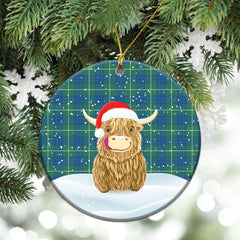 Hamilton Hunting Ancient Tartan Christmas Ceramic Ornament - Highland Cows Style