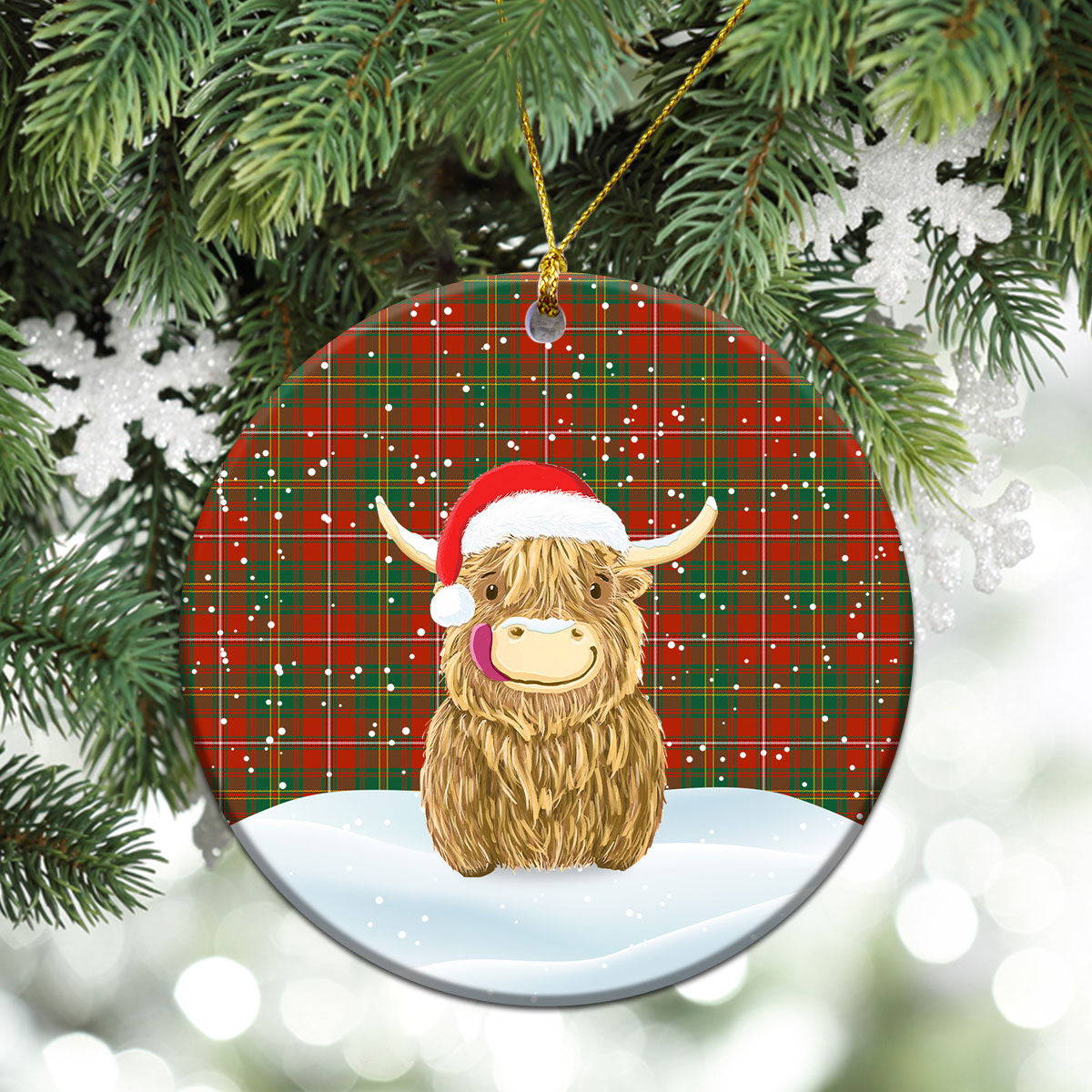 Hay Ancient Tartan Christmas Ceramic Ornament - Highland Cows Style