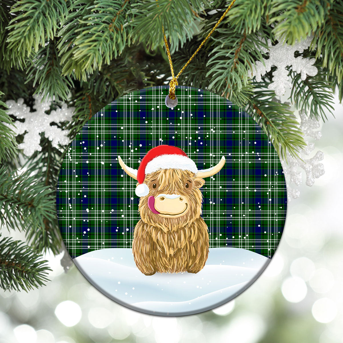 Mow Tartan Christmas Ceramic Ornament - Highland Cows Style