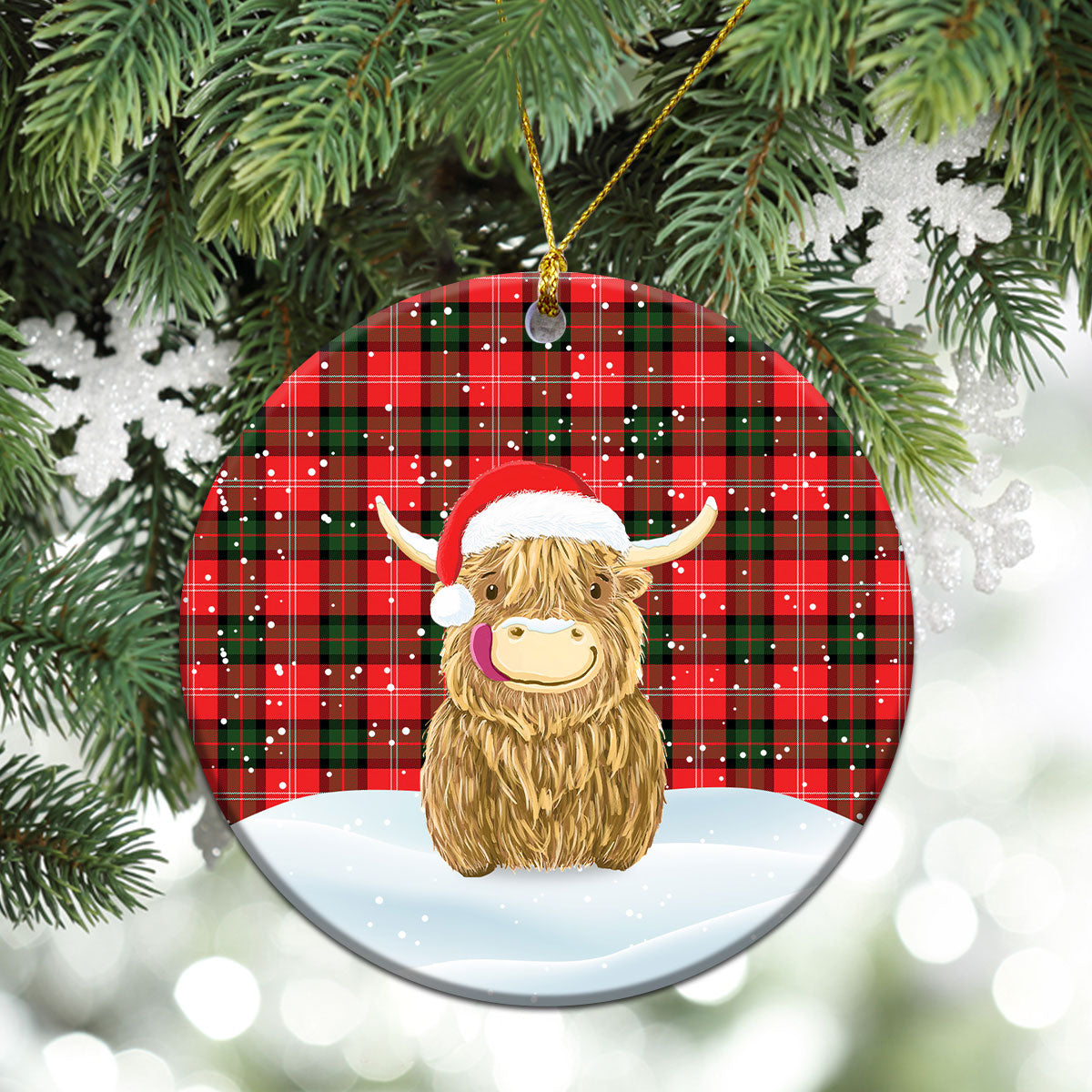 Nesbitt Modern Tartan Christmas Ceramic Ornament - Highland Cows Style