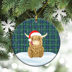 Sinclair Hunting Ancient Tartan Christmas Ceramic Ornament - Highland Cows Style