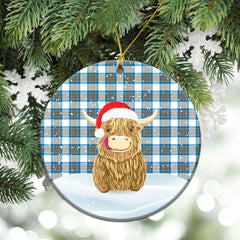 Stewart Muted Blue Tartan Christmas Ceramic Ornament - Highland Cows Style