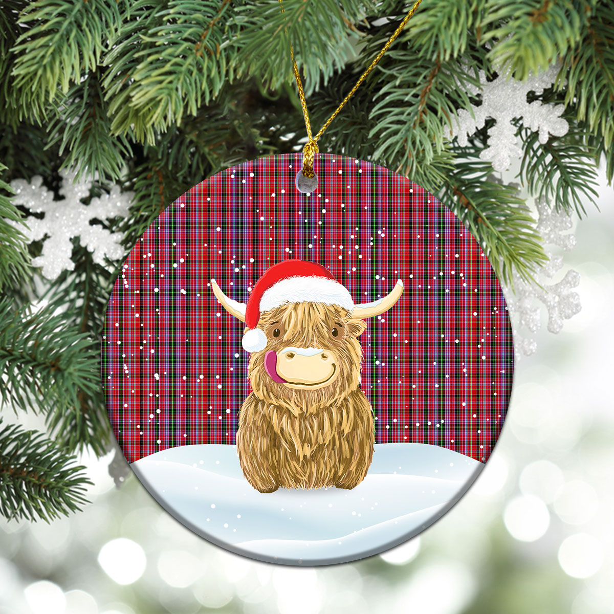 Straiton Tartan Christmas Ceramic Ornament - Highland Cows Style