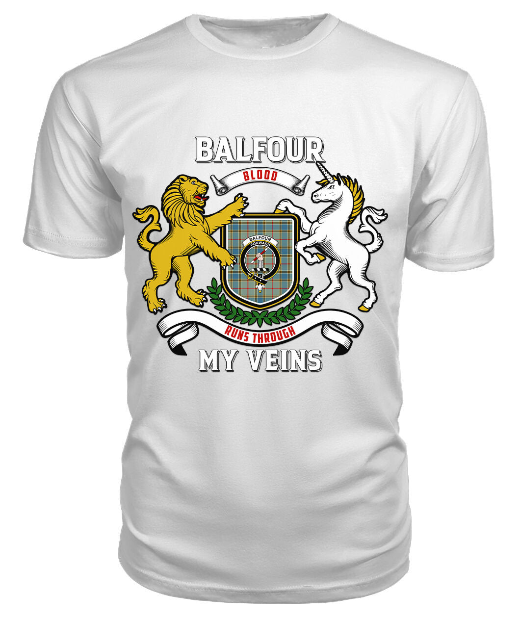 Balfour Blue Tartan Crest 2D T-shirt - Blood Runs Through My Veins Style