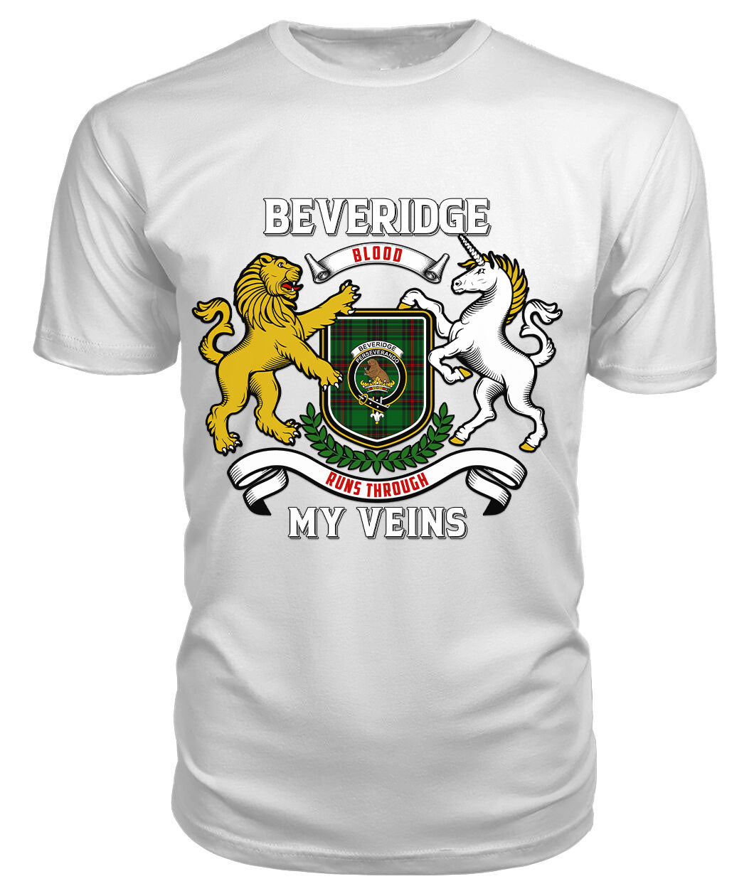 Beveridge Tartan Crest 2D T-shirt - Blood Runs Through My Veins Style