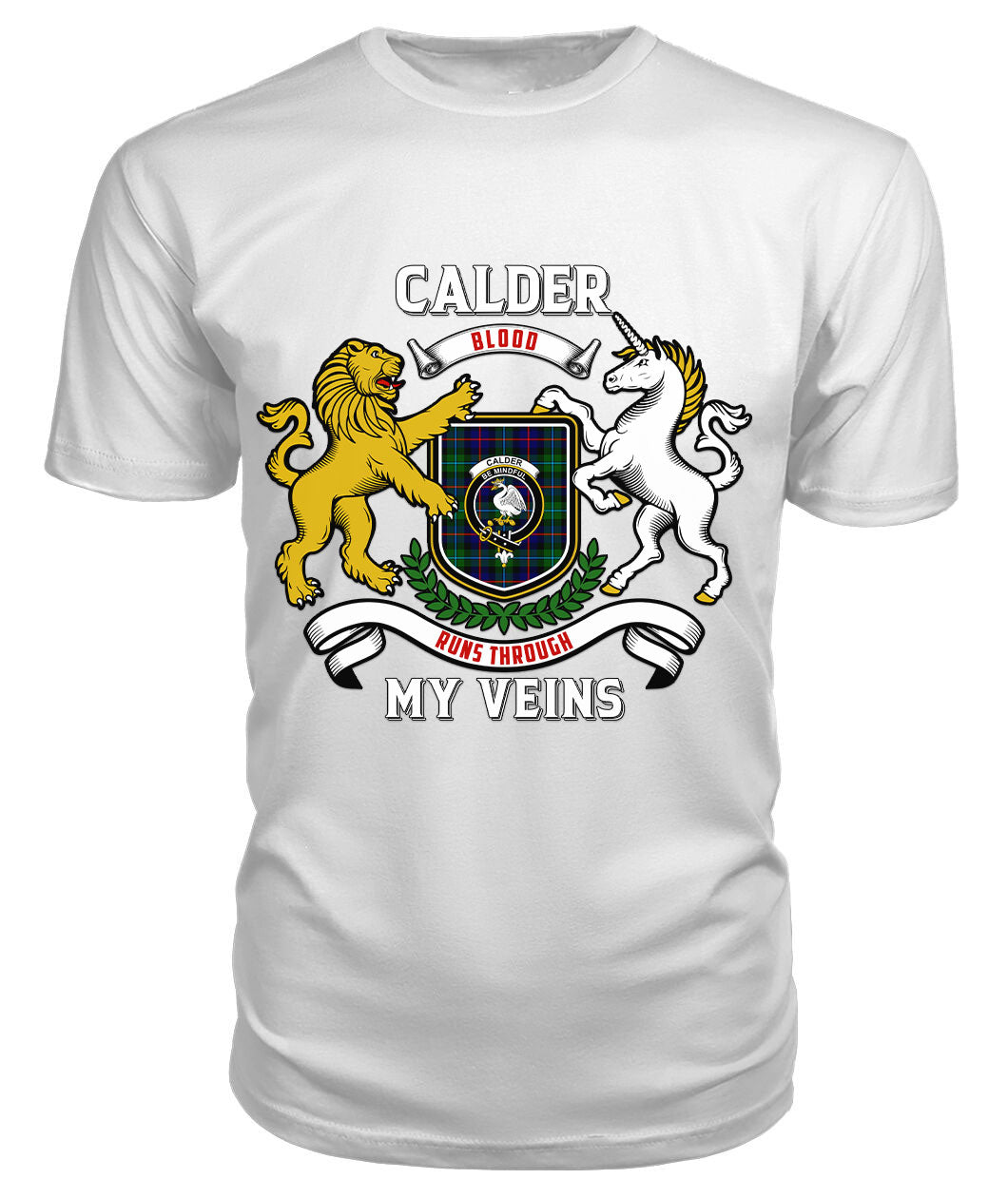 Calder (Calder-Campbell) Tartan Crest 2D T-shirt - Blood Runs Through My Veins Style