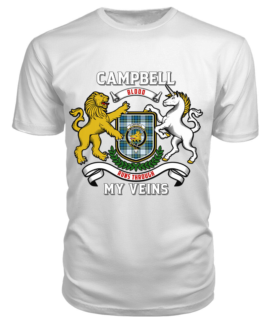 Campbell Dress Ancient Tartan Crest 2D T-shirt - Blood Runs Through My Veins Style