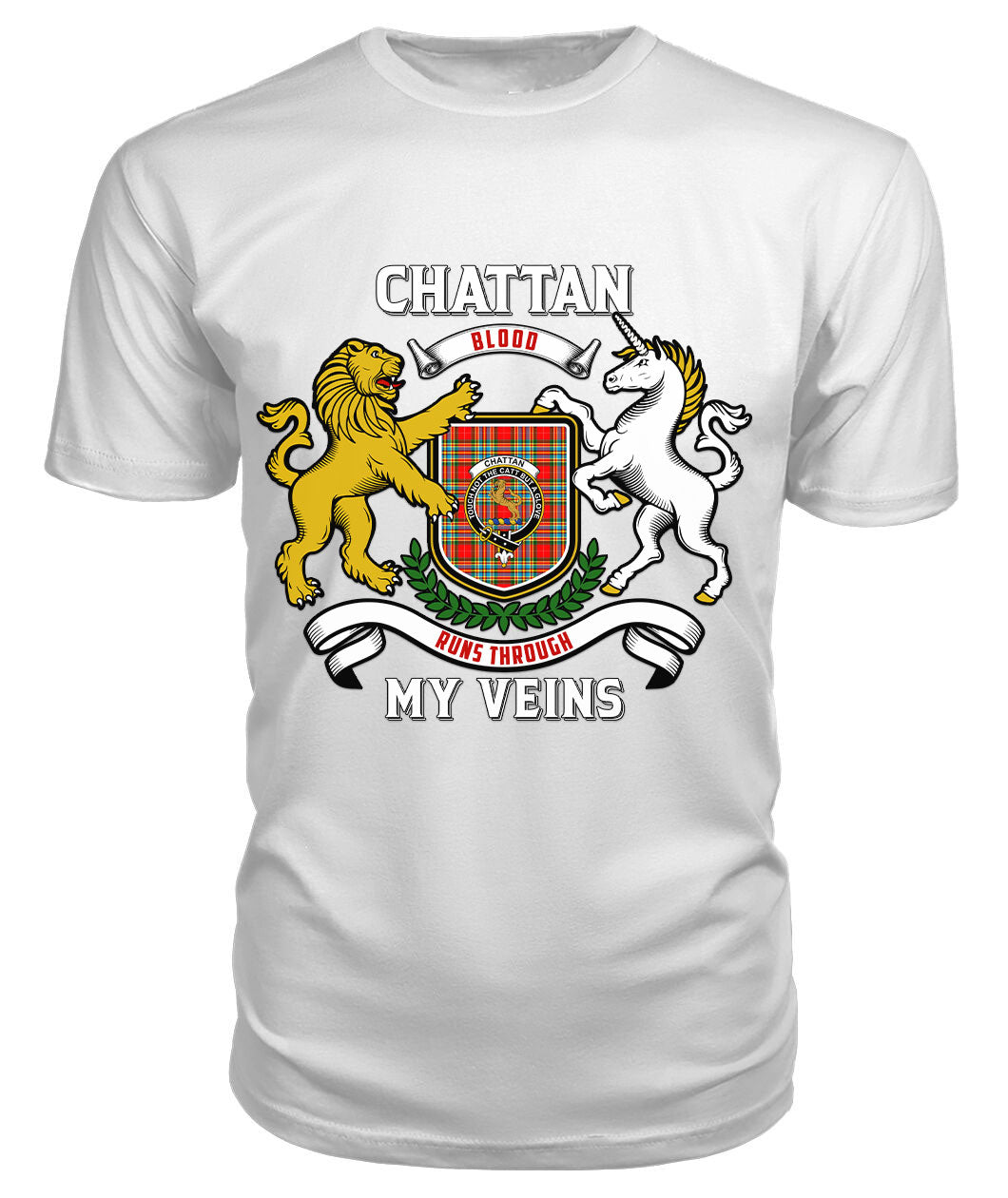 Chattan Tartan Crest 2D T-shirt - Blood Runs Through My Veins Style