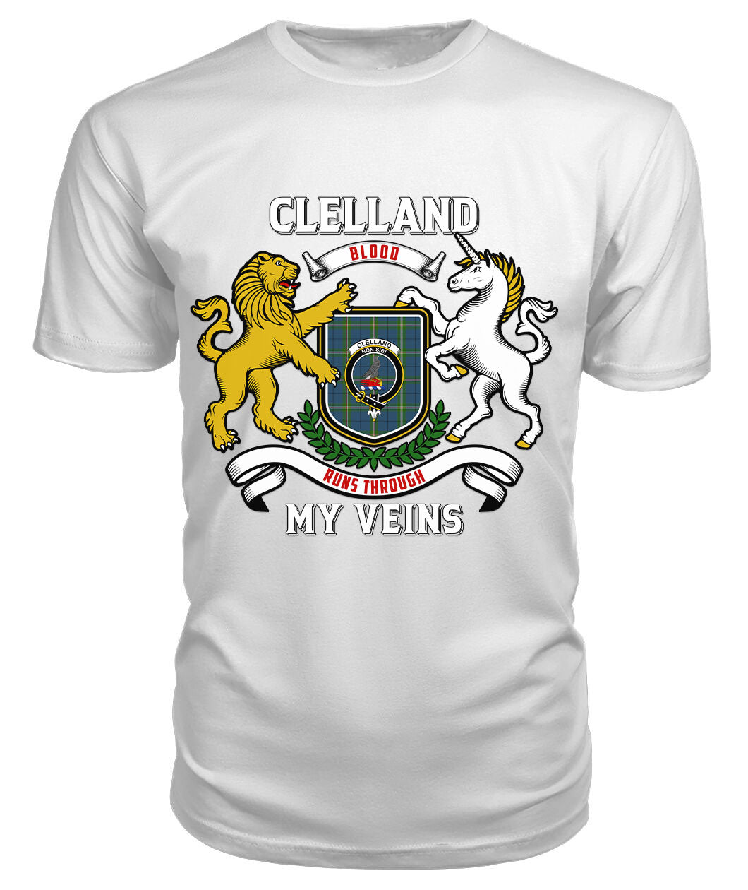 Clelland Tartan Crest 2D T-shirt - Blood Runs Through My Veins Style