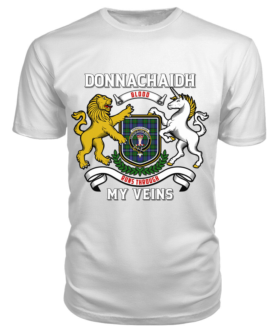 Donnachaidh Tartan Crest 2D T-shirt - Blood Runs Through My Veins Style