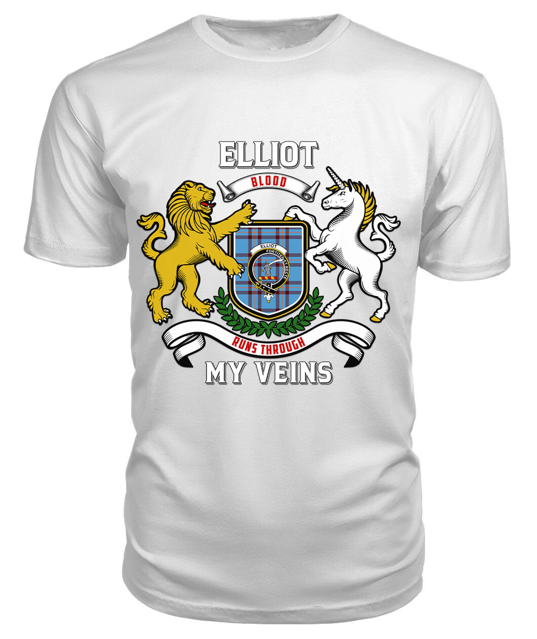 Elliot Ancient Tartan Crest 2D T-shirt - Blood Runs Through My Veins Style