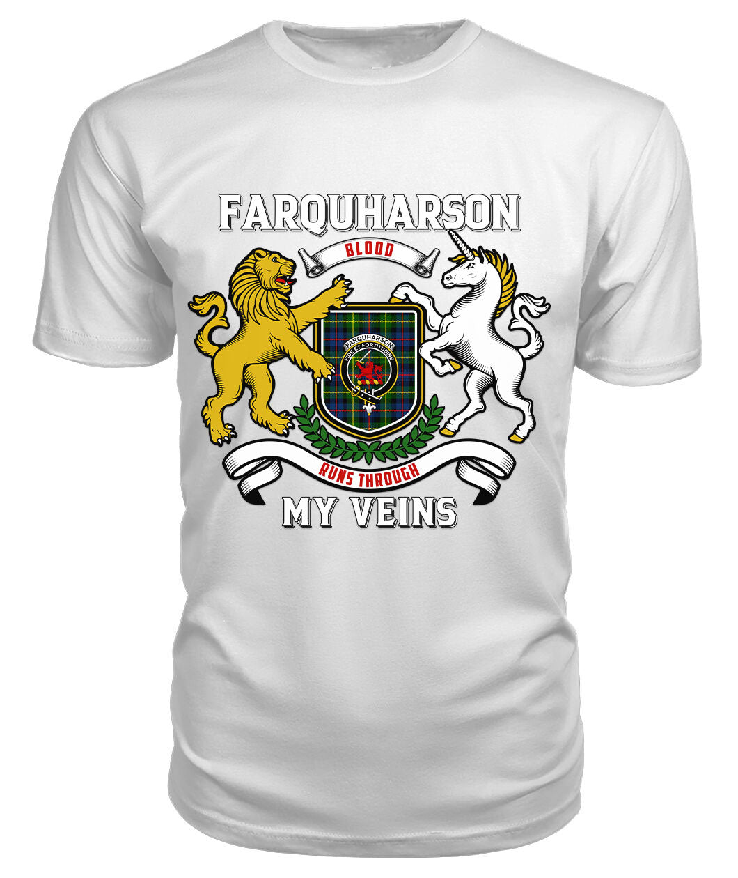 Farquharson Modern Tartan Crest 2D T-shirt - Blood Runs Through My Veins Style