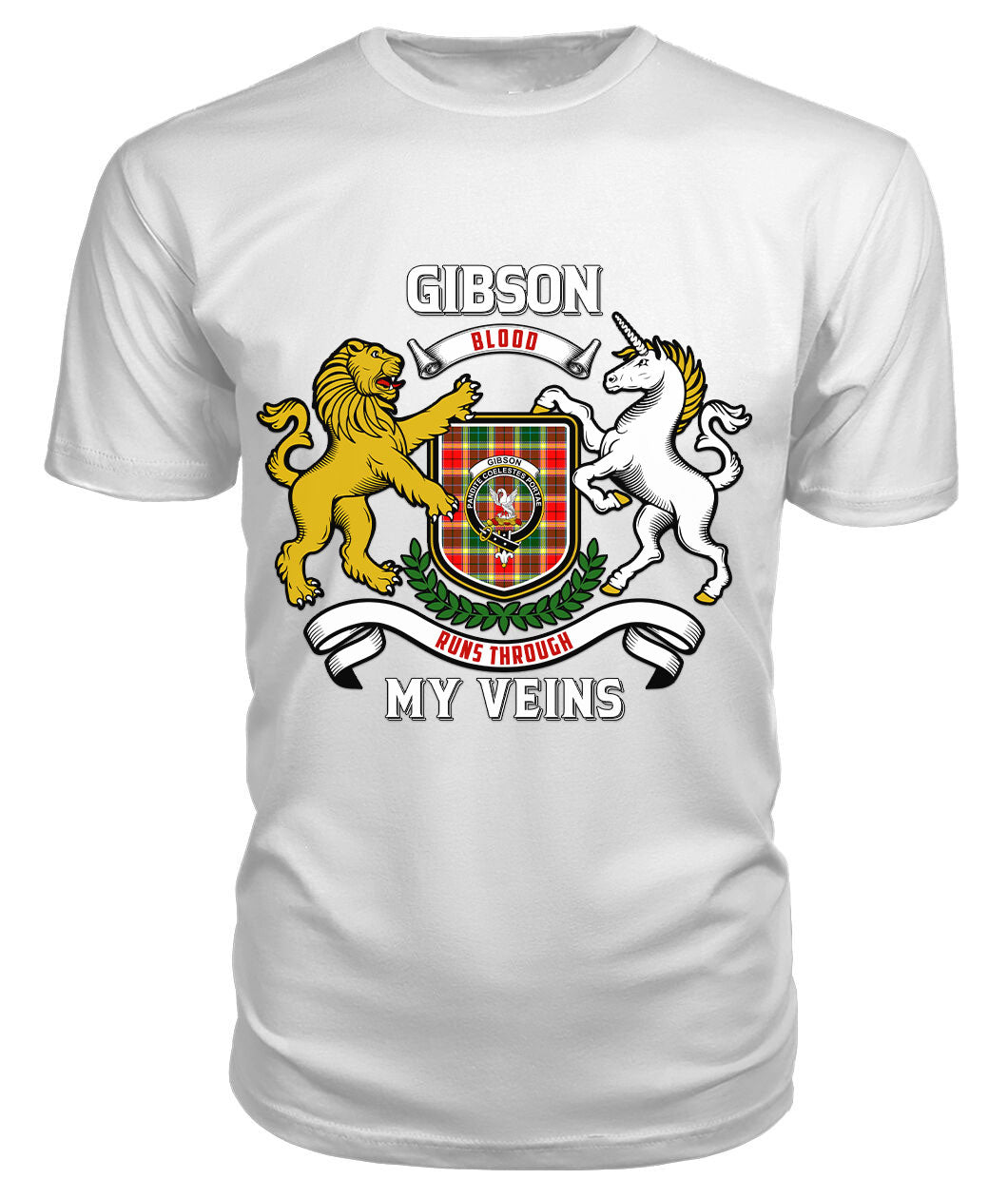 Gibson Tartan Crest 2D T-shirt - Blood Runs Through My Veins Style