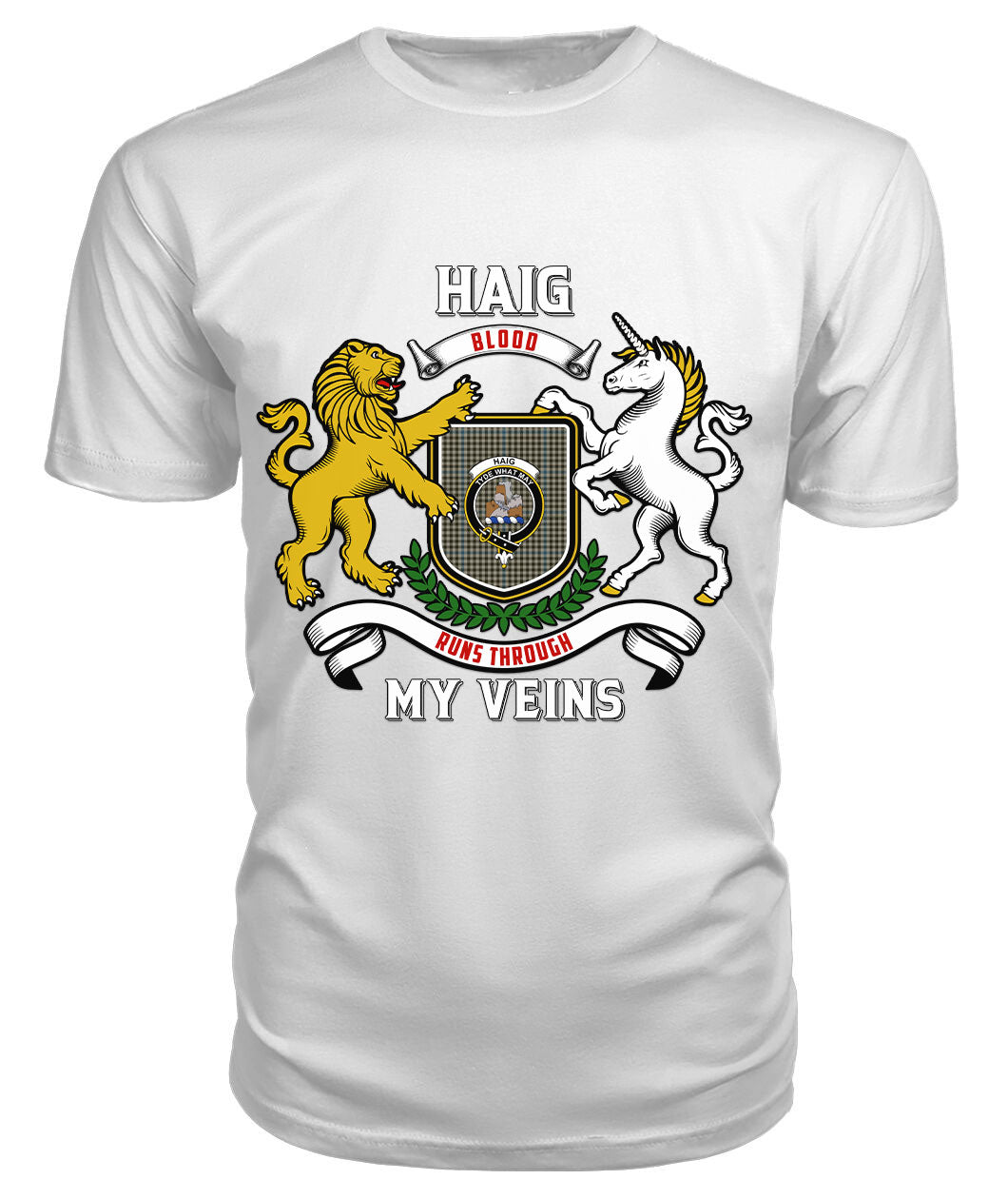 Haig Check Tartan Crest 2D T-shirt - Blood Runs Through My Veins Style