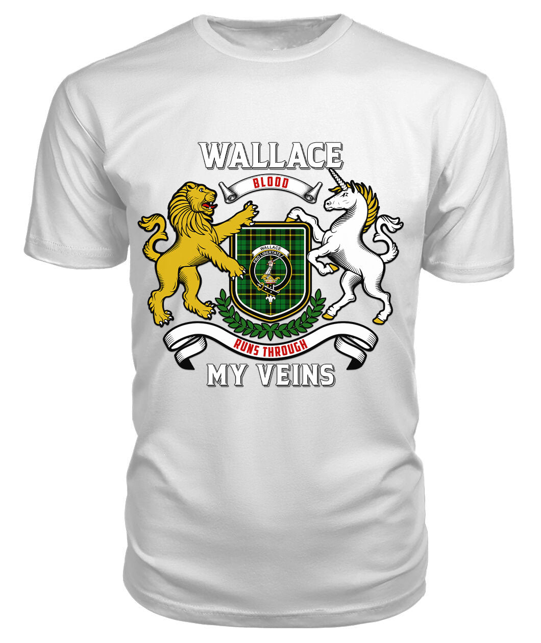 Wallace Hunting Modern Tartan Crest 2D T-shirt - Blood Runs Through My Veins Style