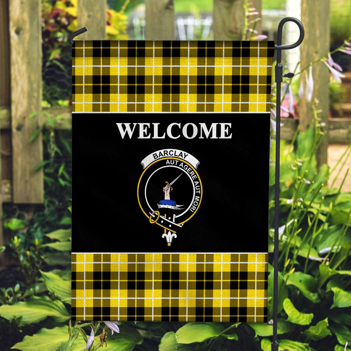 Barclay Tartan Crest Black Garden Flag