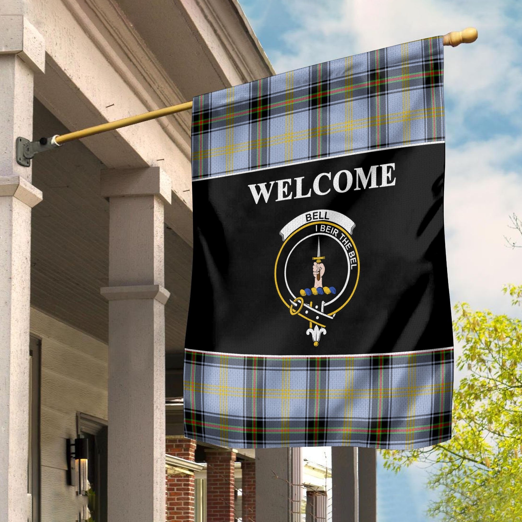 Bell Tartan Crest Black Garden Flag