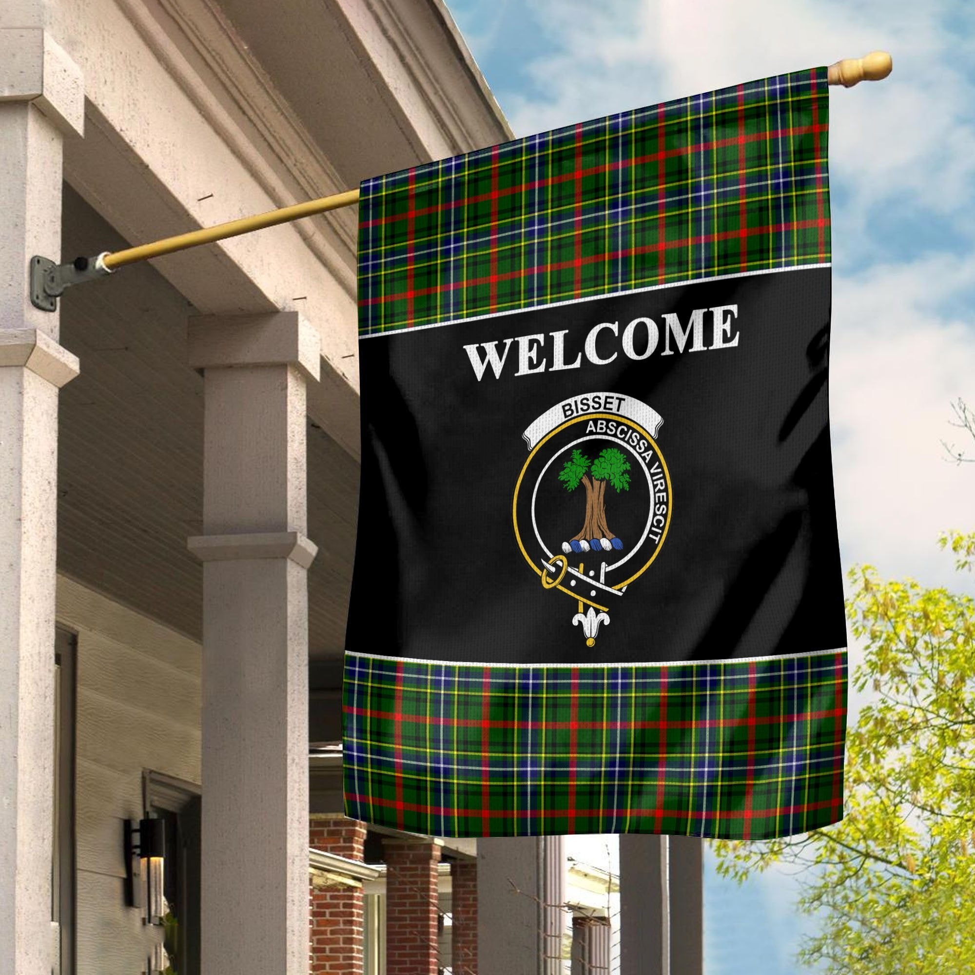 Bisset Tartan Crest Black Garden Flag