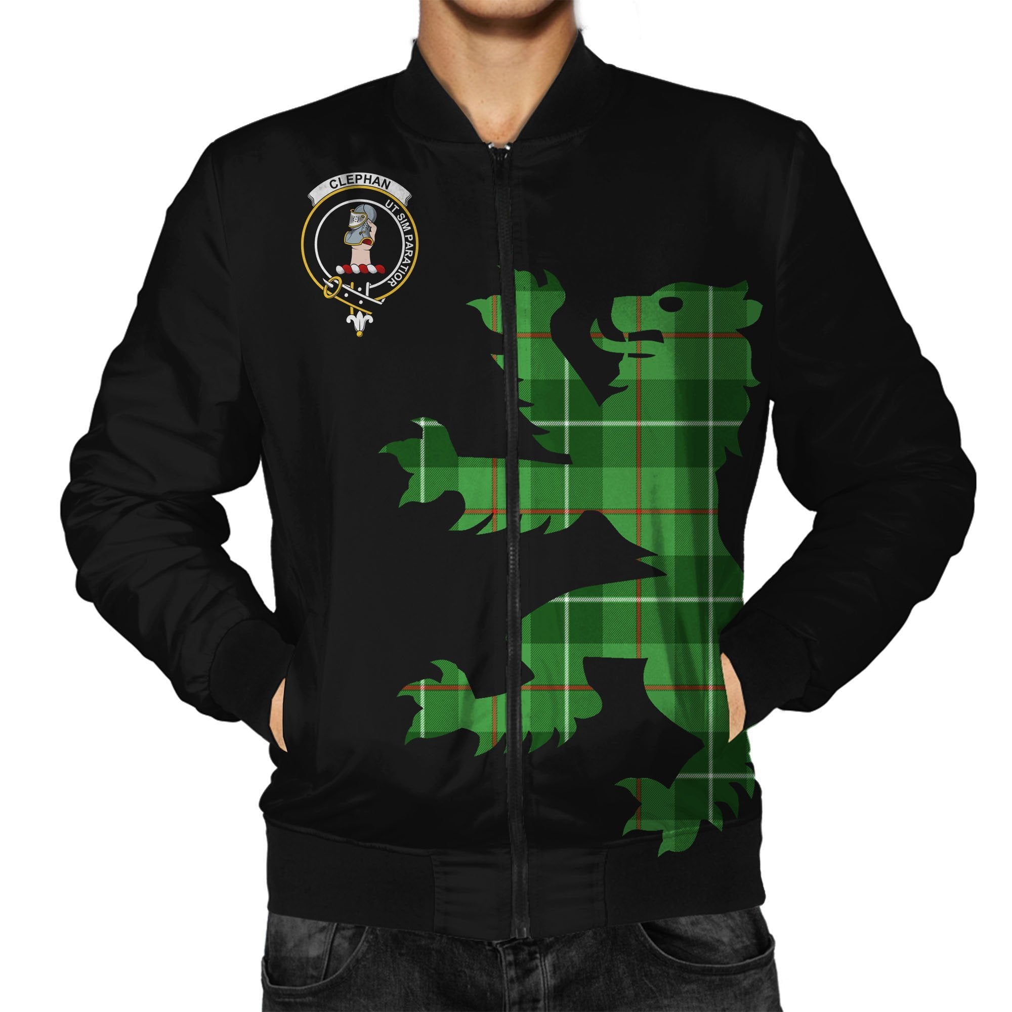 Clephan (or Clephane) Tartan Bomber Jacket Lion & Thistle