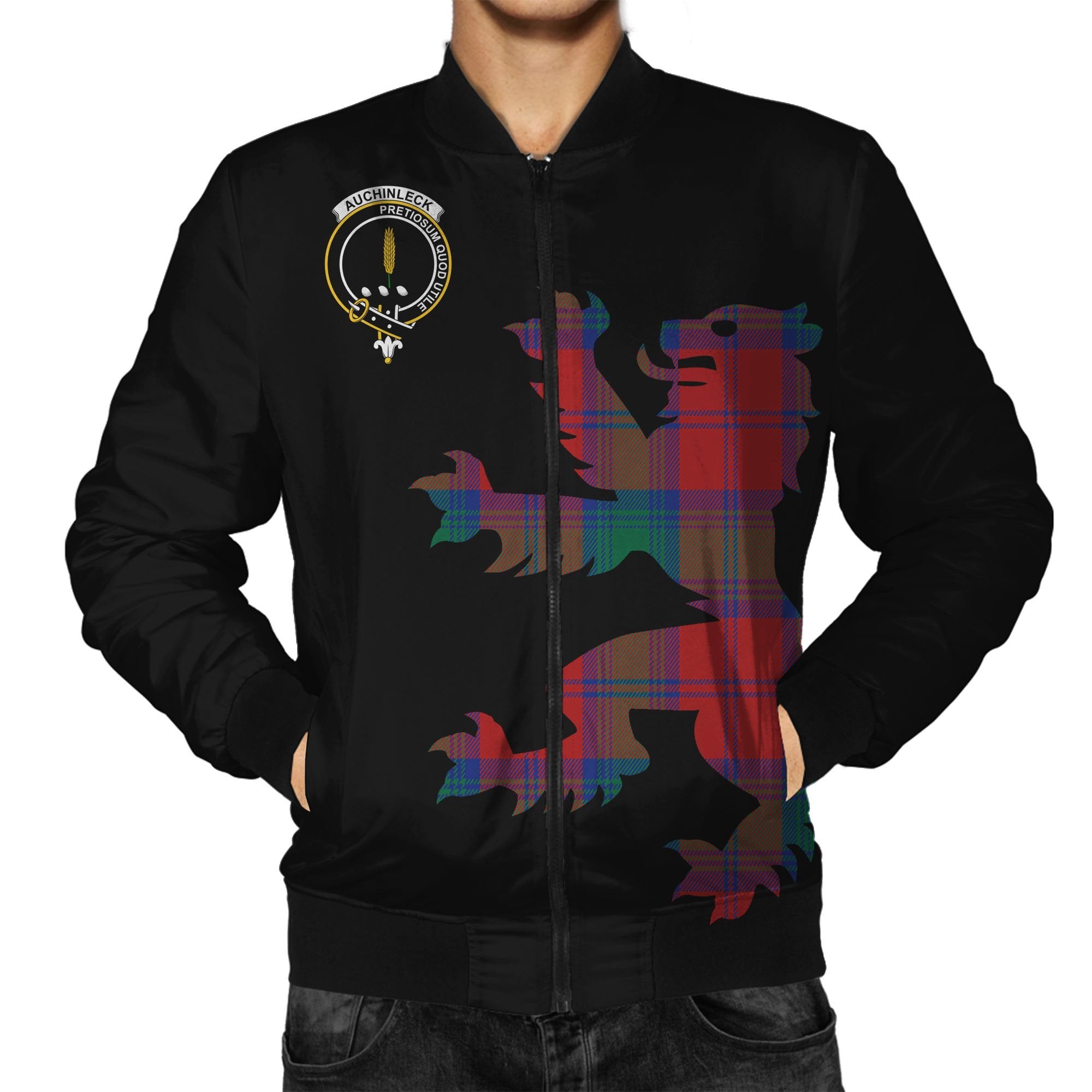 Auchinleck or Affleck Tartan Bomber Jacket Lion & Thistle