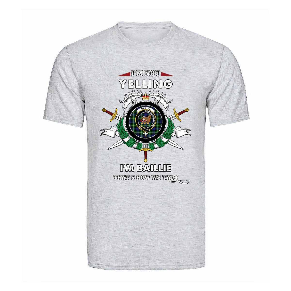 Baillie Tartan Crest T-shirt - I'm not yelling style