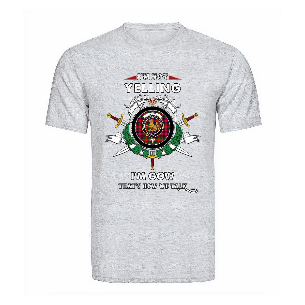 Gow (or McGouan) Tartan Crest T-shirt - I'm not yelling style